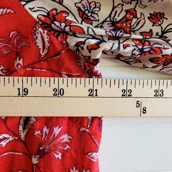 J. Jill Top Womens M Cream and Red Colorblock Print Button Up Cotton Gauzy Sheer - Picture 5 of 11